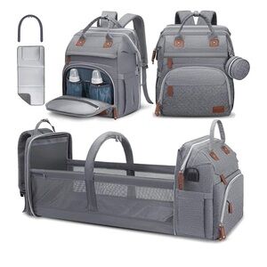 Gray Multi-Functional Diaper Bag Backpack